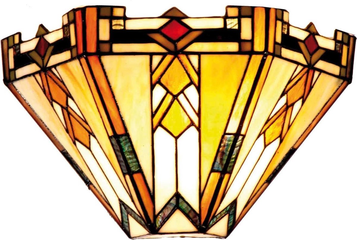 Clayre & Eef Wandlamp Tiffany 31x13x20 cm Beige Bruin Glas Driehoek
