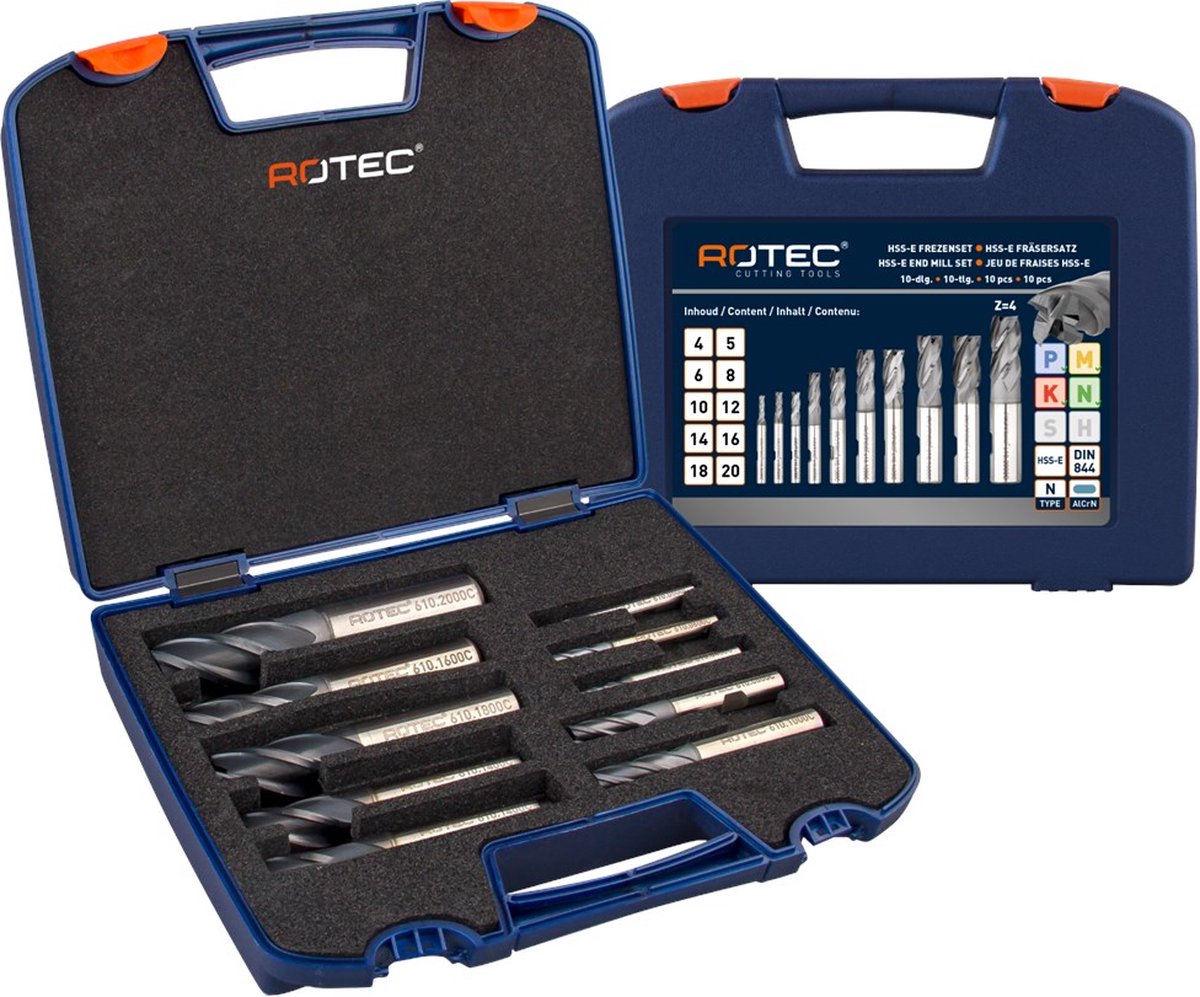 Rotec HSS-E vingerfrezenset '610C', DIN 844, 10-dlg, ø4-20 - 610.9420C