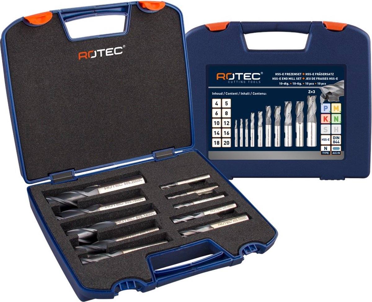 Rotec HSS-E uni.fr.set '605C', gec.ø4-20,DIN844, Z3, 10dlg. ABS - 605.9420C