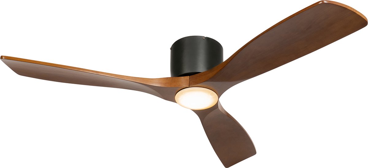 QAZQA Plafondventilator zwart met hout incl. LED met