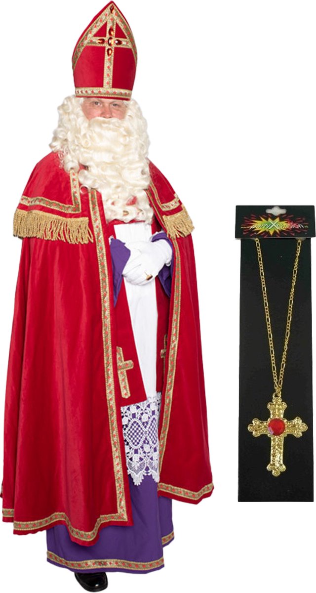 Sinterklaas kostuum - inclusief kruis ketting met rode steen One size -