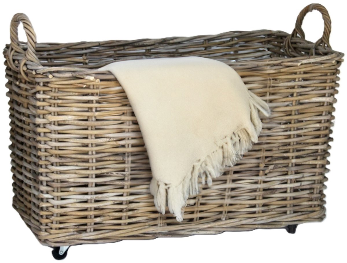 Opbergmand - op wieltjes - bruin - 78 x 44 x 42 cm - rotan - gevlochten riet - mand -