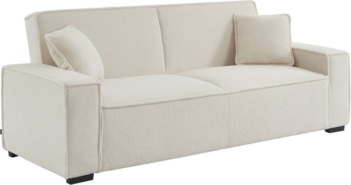 sweeek - 3-zits slaapbank in wit-crème boucléstof