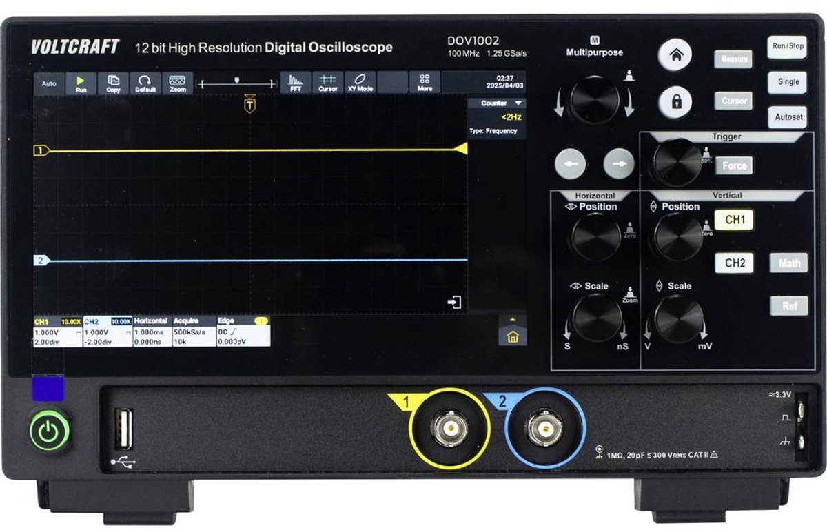 VOLTCRAFT DOV1002 Digitale oscilloscoop 100 MHz 2-kanaals 1.25 GSa/s 50 Mpts 12 Bit Digitaal geheugen (DSO) 1 stuk(s)