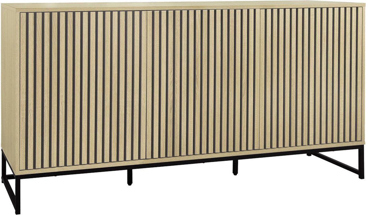 sweeek - Eigentijds 3-deurs dressoir met gegroefd houteffect L 160
