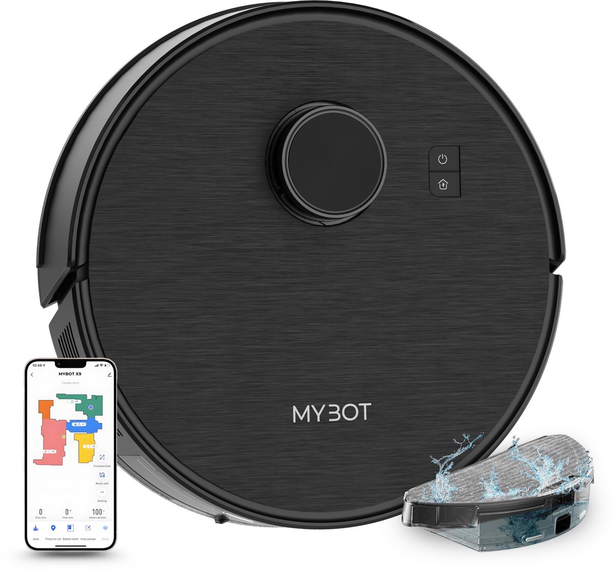 MYBOT X9 - Robotstofzuiger Met Dweilfunctie - 6500PA Zuigkracht - Ideaal voor Huisdieren - Zelflerende Robotstofzuiger - Met Laadstation - Uitgebreide Mapping - LDS Laser Navigatie
