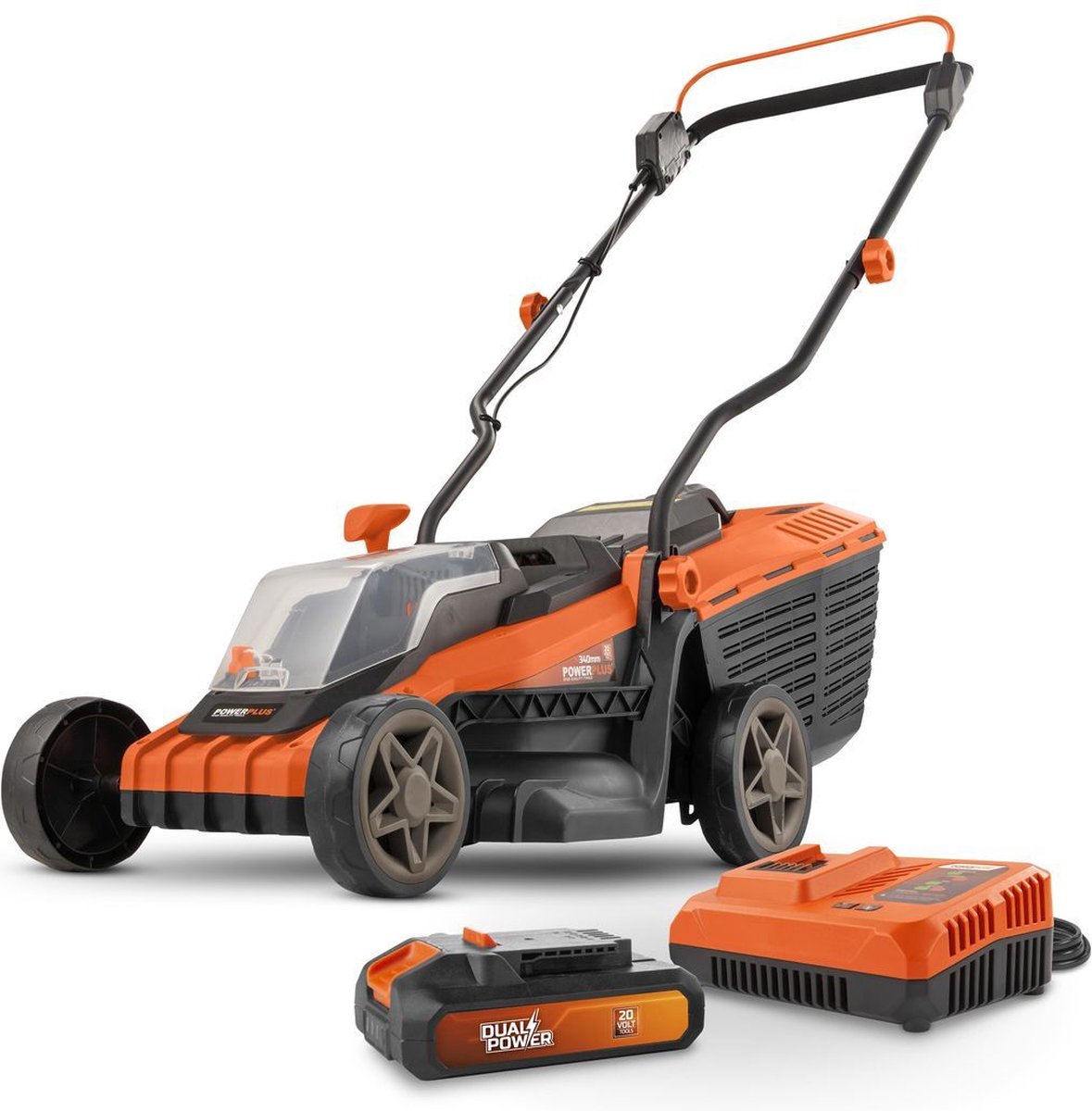 Powerplus - POWDPGLWS1 - Dual Power Accu Grasmaaier - 20 V - Incl. batterij en oplader - grasopvangbak en achteruitworp