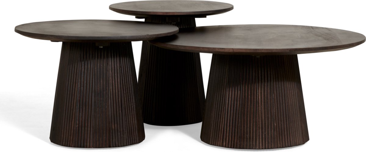 by fonQ Grand Bijzettafel Donkerbruin Mangohout - Ø 80 cm