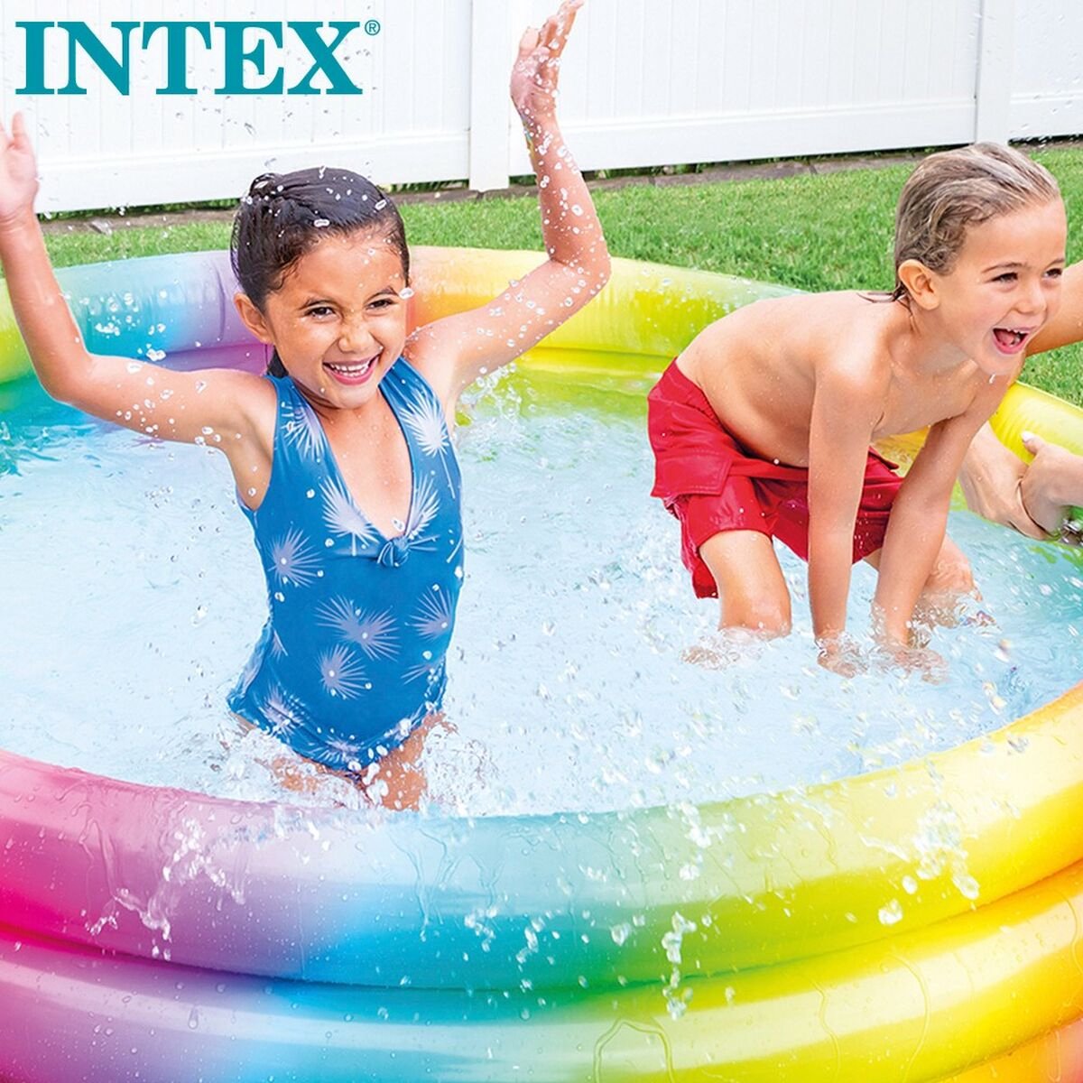 Opblaasbaar Kinderzwembad Intex Multicolour Ringen 168 x 38 x 168 cm 581 L (6 Stuks)
