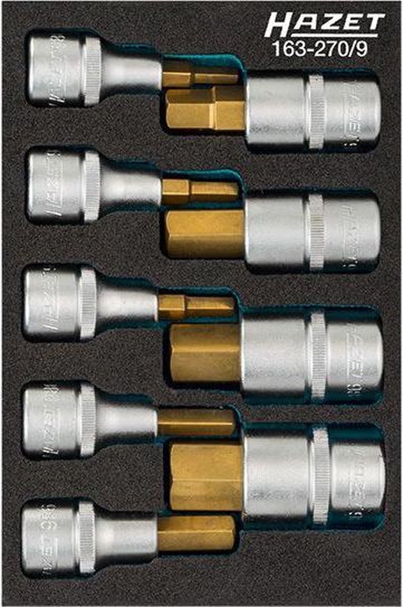 HAZET Dopsleutelbitset 163-270/9 - 1/2 inch (12,5 mm) vierkant hol - Binnen-zeskant-profiel - 9-delig - 5 - 19