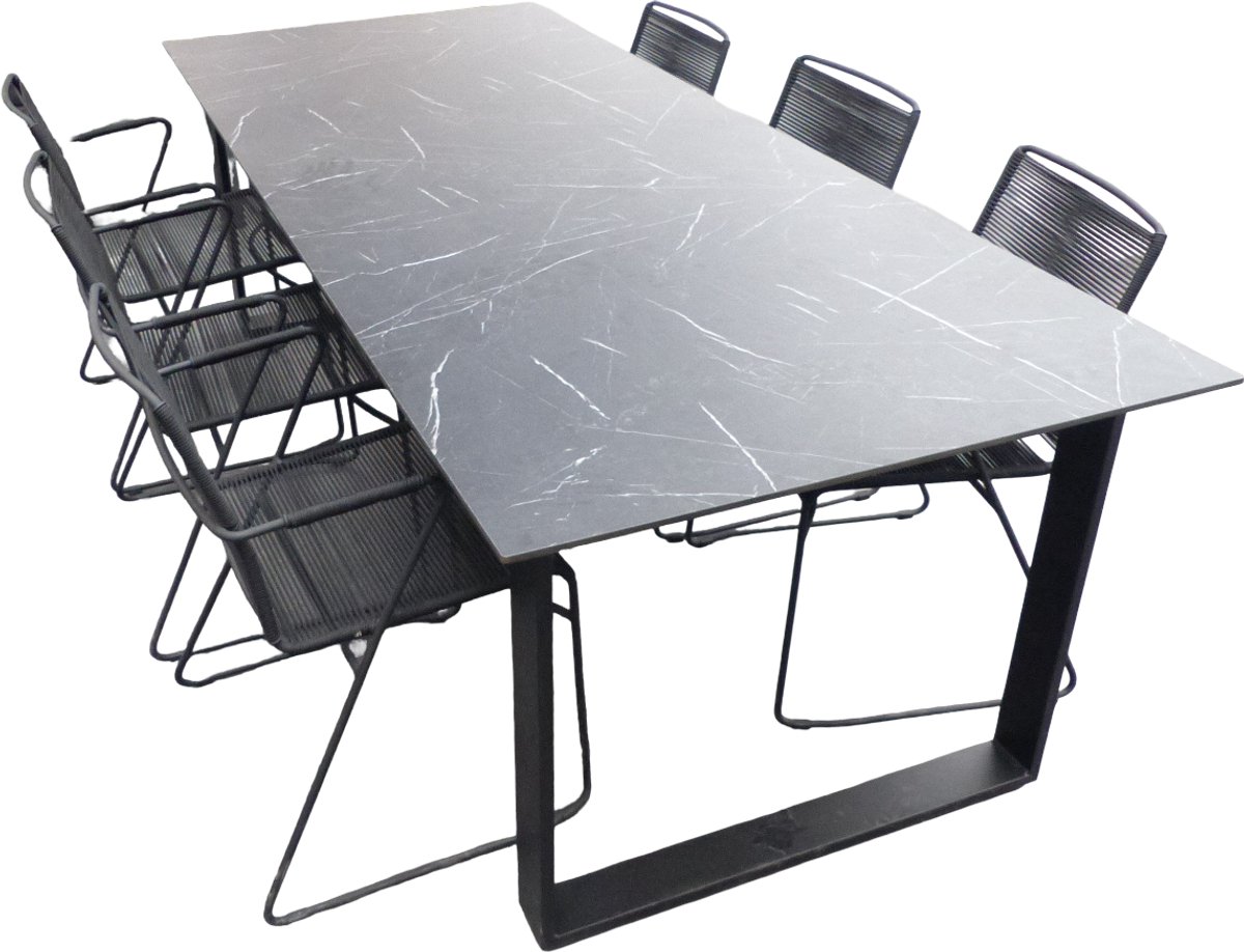 Set van Teeburu tafel 240x120x76 cm slate en 6 Jason stoelen lava - Yoi