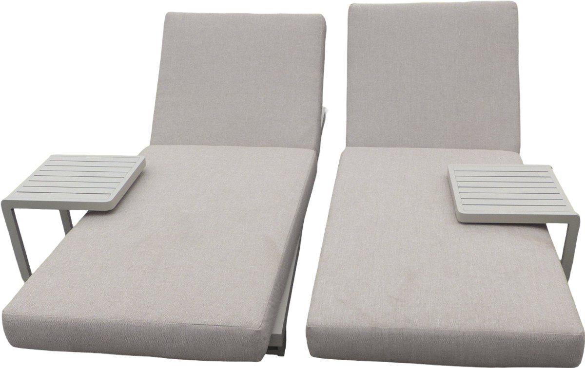 Set van 2 Kazoku loungers alu salix/flax beige en 2 Hokan side tables - Yoi