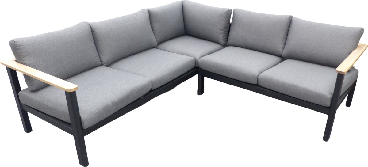 Flint cornerset zwart/acacia light teak look incl. antraciet olefin kussens - Eurofleur aanbieding