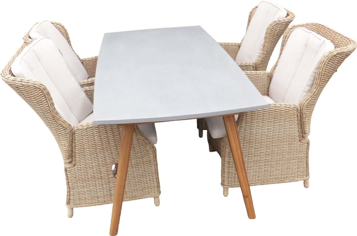 Set van Copenhagen tafel 180x90 cm en 4 Darwin verstelbare stoelen rattan - Eurofleur aanbieding