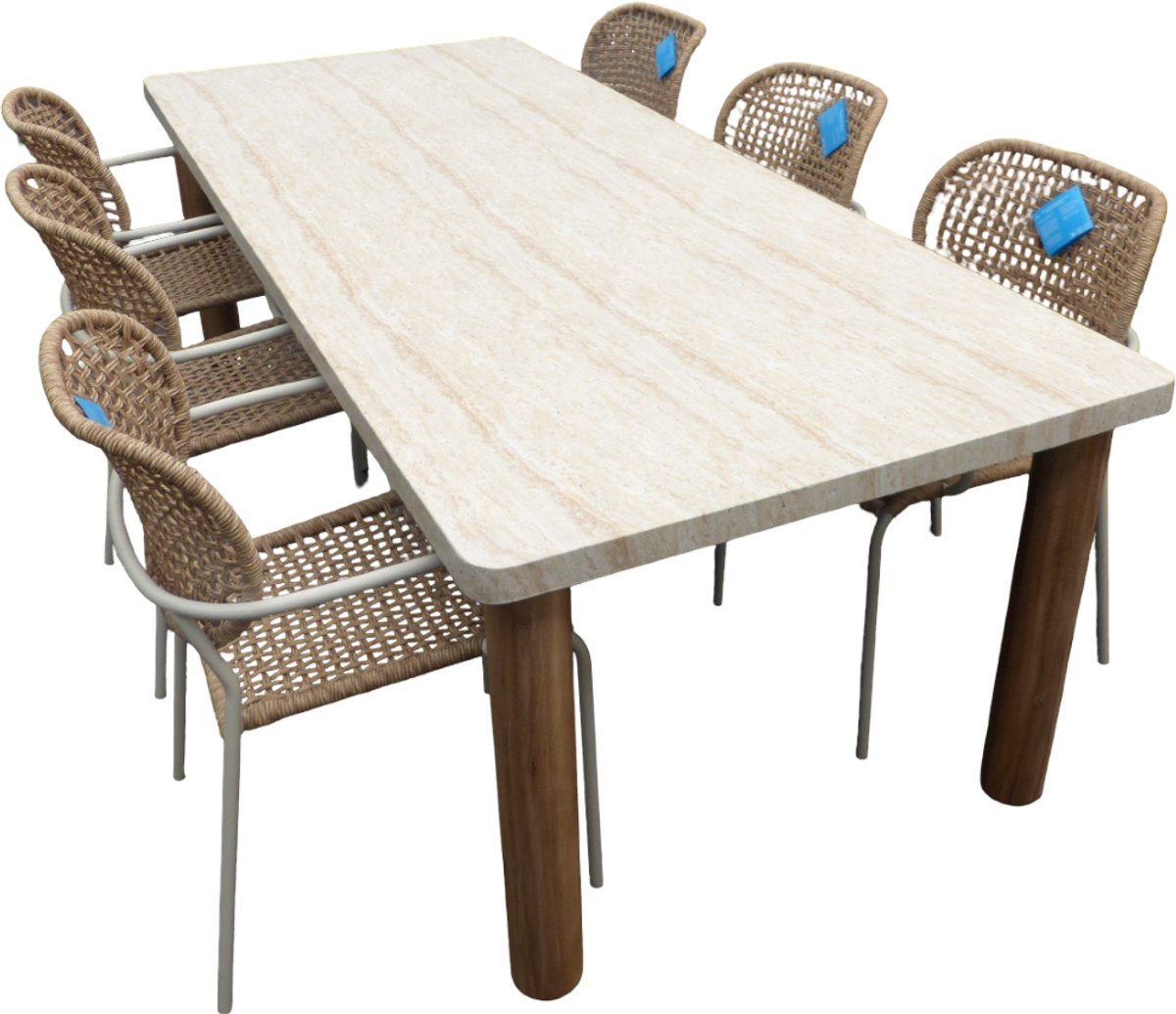 Set van Katana tafel 250x100 cm cement en 6 Bowen stoelen oyster/natural - Eurofleur aanbieding