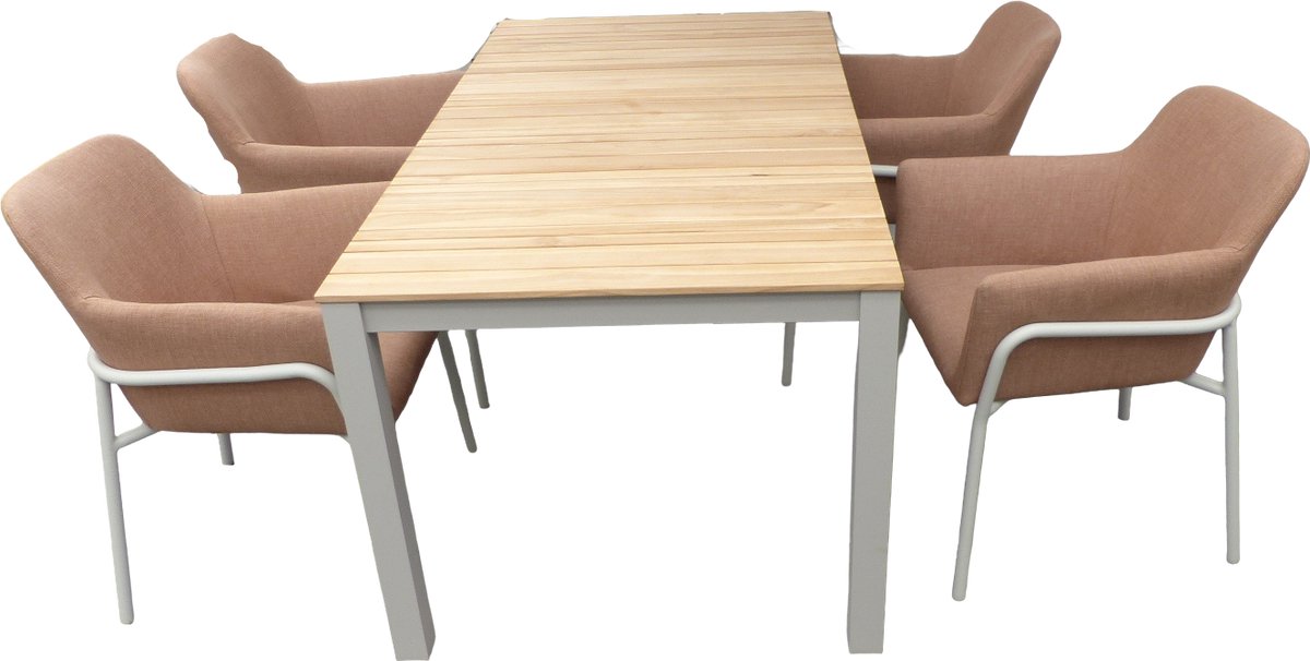 Set van Arashi tafel 169x90 cm salix/teak en 4 Take stoelen salix/terracotta - Yoi