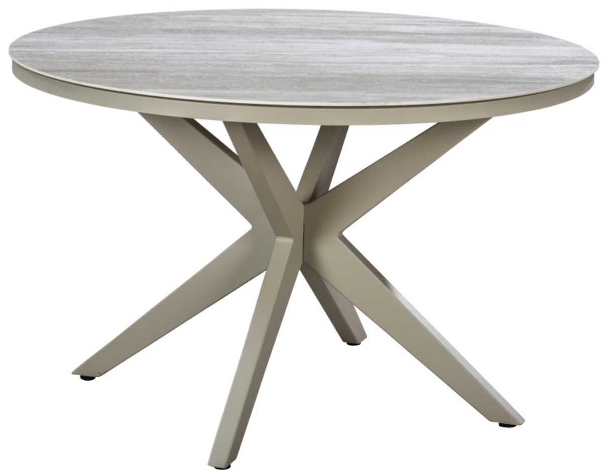 Calma high dining tafel dia. 120 cm aluminium salix/travertin - Yoi