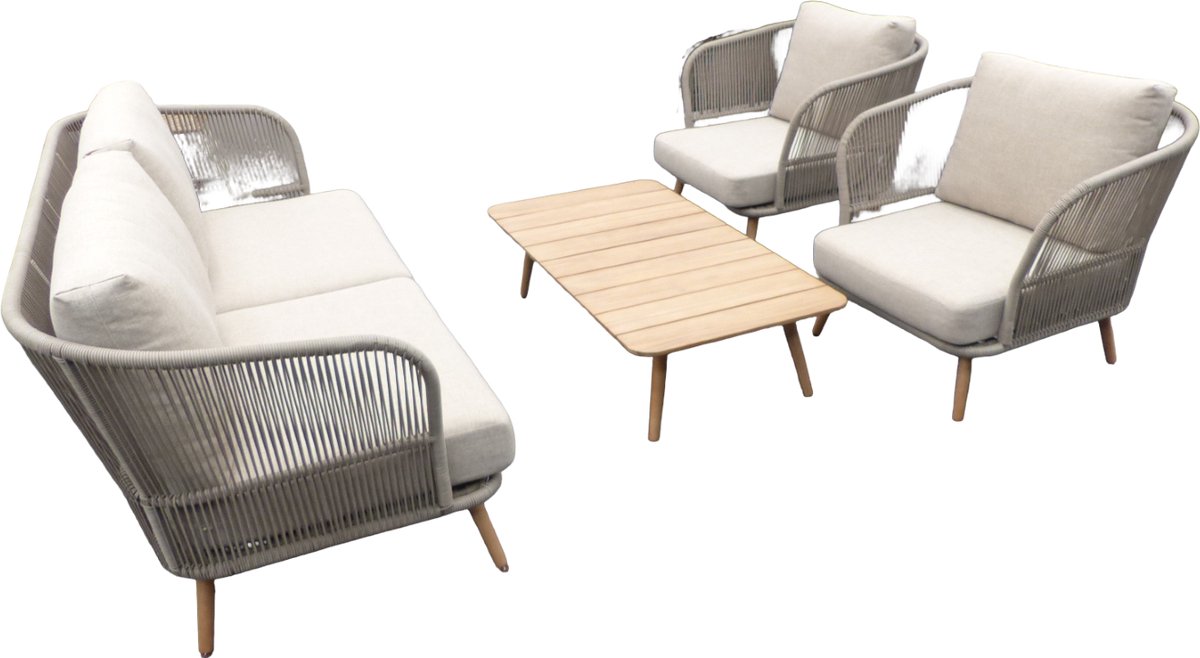 Swallow loungeset taupe/lichtbruin/acacia incl. royal stone zand kussens - Eurofleur aanbieding