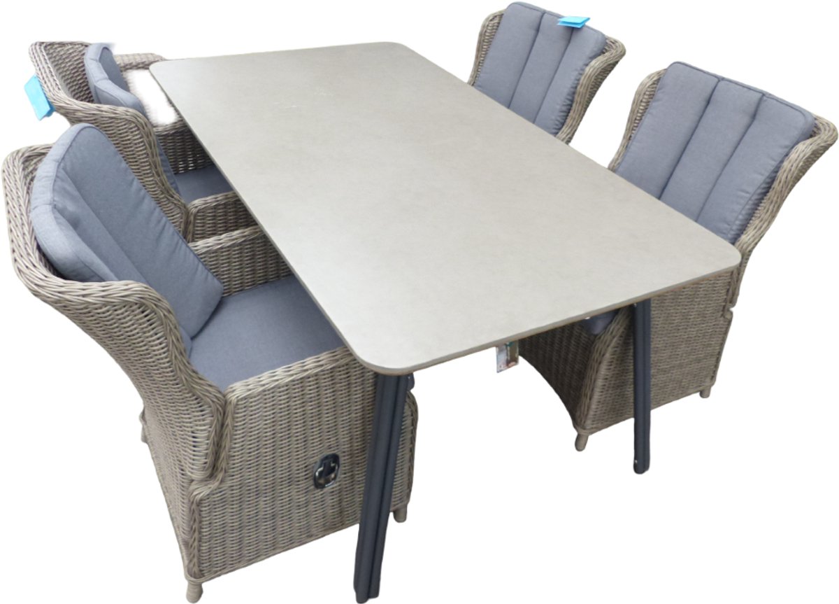 Set van Simi tafel 180x100 cm antraciet en 4 Darwin verstelbare stoelen grijs - Suns