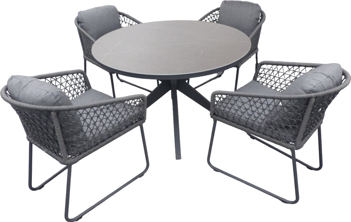 Set van Calma dining tafel dia. 120 cm aluminium black/slate en 4 Bara stoelen - Yoi