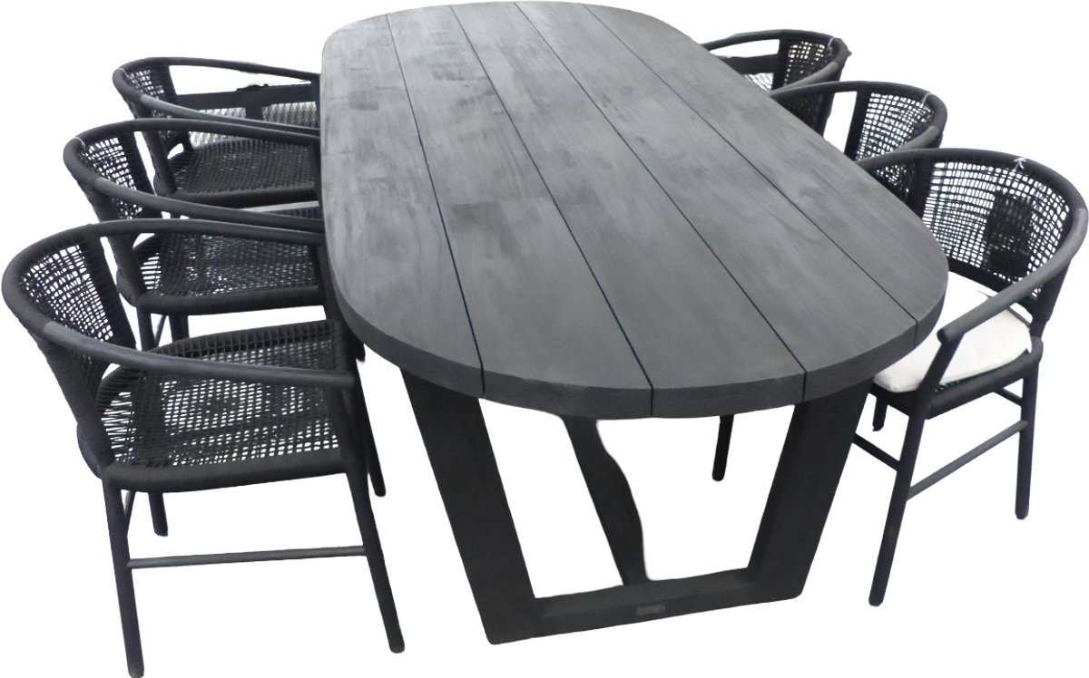 Set van Lauren tafel 270x110x76 cm charcoal en 6 Kevin stoelen lava - Yoi