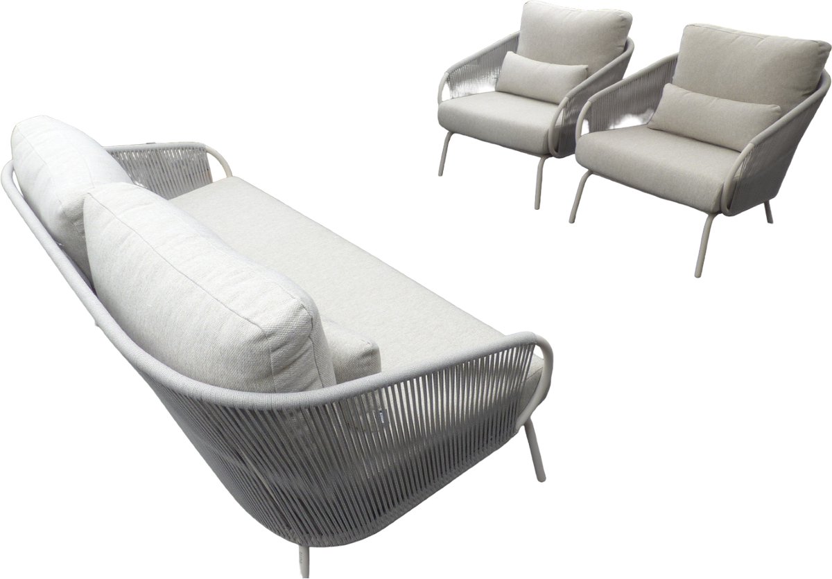 Nappa loungeset camel sand/teak/keramiek incl. natural gravel kussens - Suns