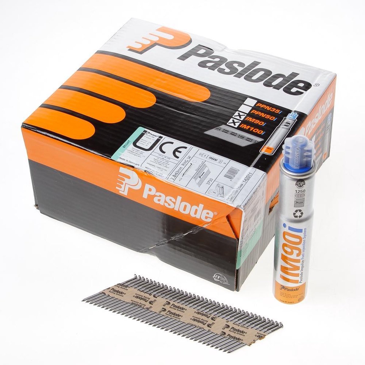 Paslode 34° Papier Gebonden Stripnagels IM90 | Blank | Ring | 2.8x63mm | +3x Gas VE=3750 - 142011