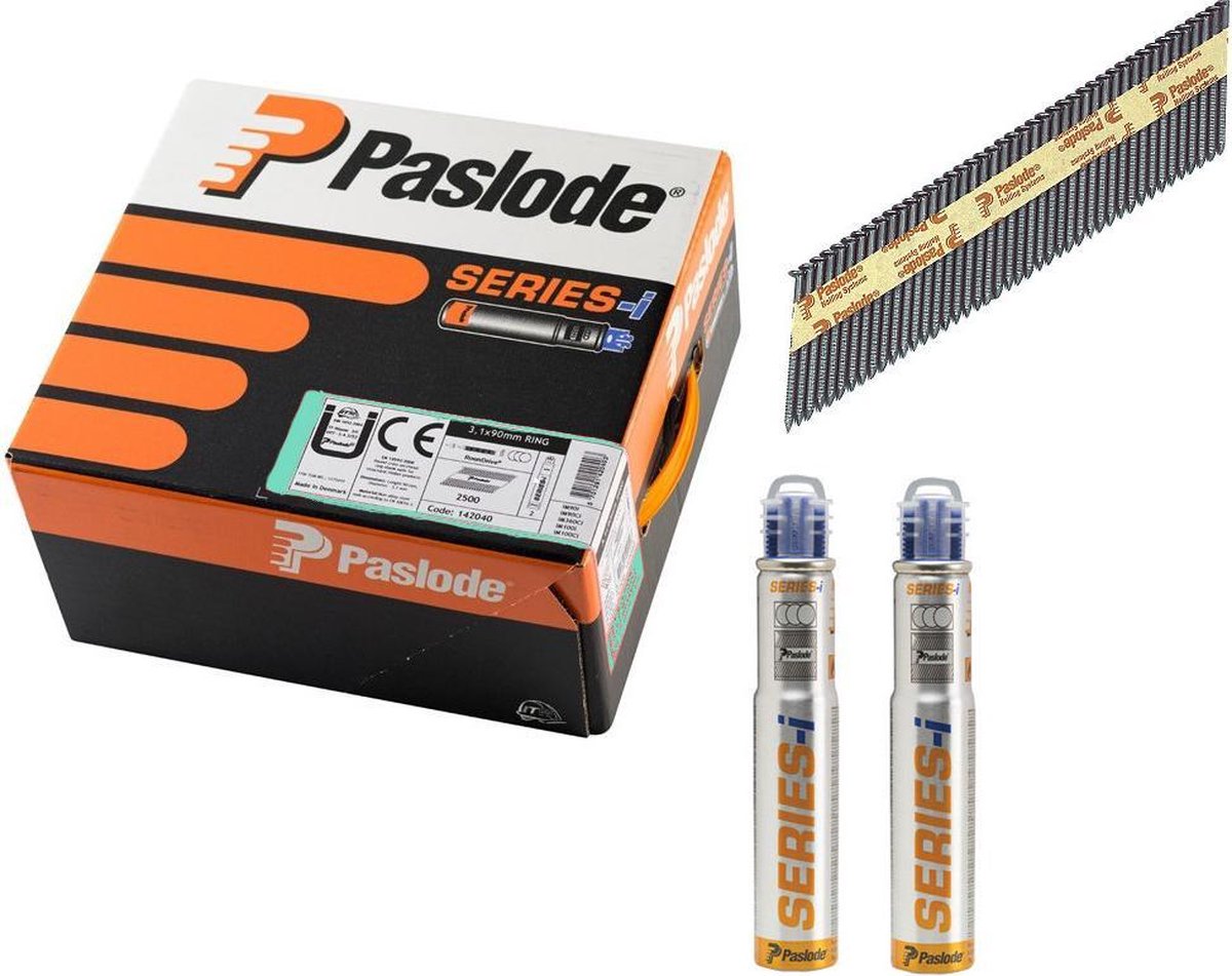 Paslode 34° Papier Gebonden Stripnagels IM90 | Blank | Ring | 3.1x90mm | +2x Gas VE=2500 - 142036