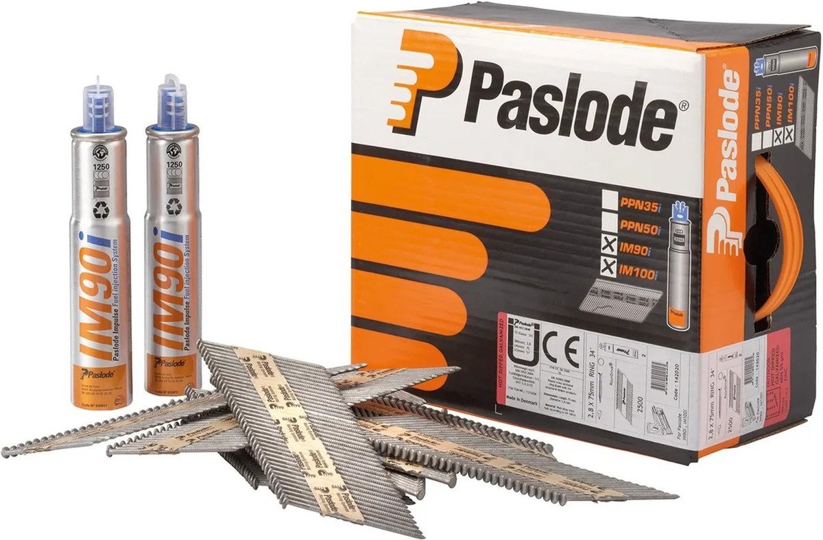 Paslode 34° Papier Gebonden Stripnagels IM90 | Galv-Plus® | Glad | 3.1x90mm | +2x Gas VE=2500 - 142037