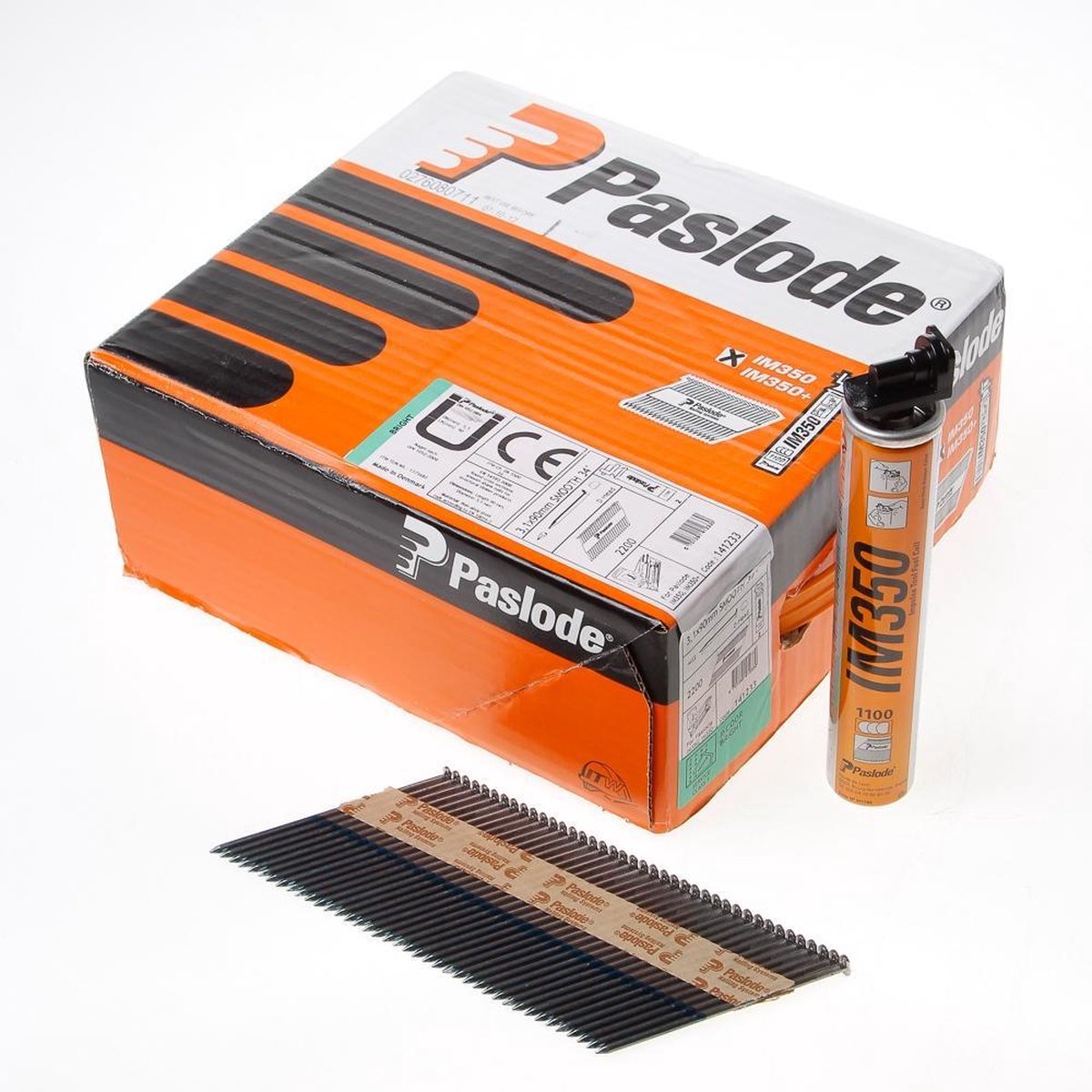 Paslode 34° Papier Gebonden Stripnagels IM350 | D-kop | 3,1x90 mm | Blank | Glad | +2x Gas VE=2200 - 141233