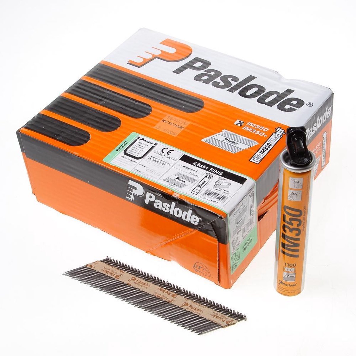 Paslode 34° Papier Gebonden Stripnagels IM350 | D-kop | 2,8x51 mm | Blank | Ring | +3x Gas VE=3300 - 141202