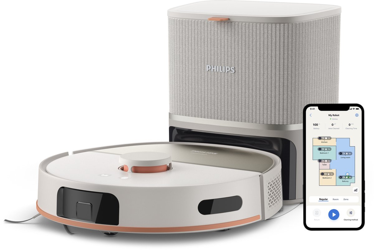 Philips Zuig- en dweilrobot HomeRun 5000-serie - Robotstofzuiger met dweilfunctie - XU5100/20