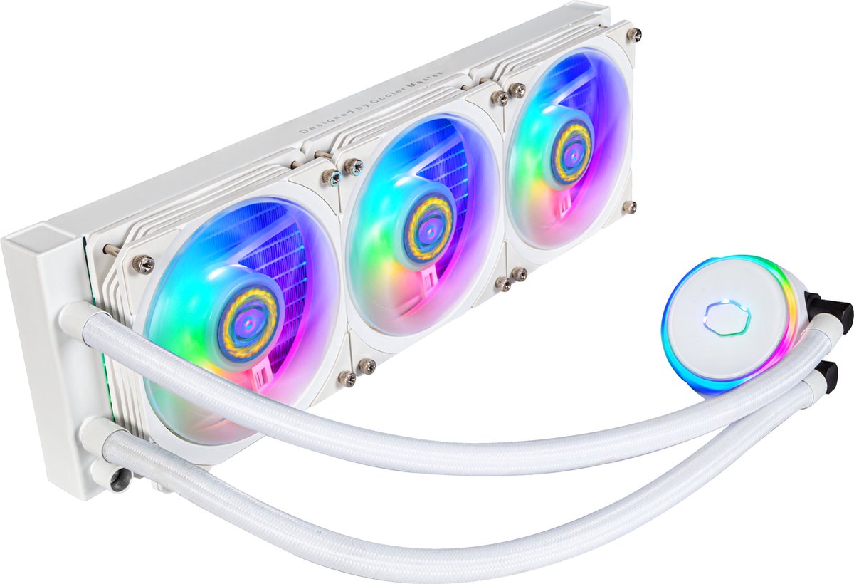 Cooler Master MasterLiquid PL360 Flux White AIO waterkoeler - 3 x 120 mm ARGB fans, 360 mm radiator, Intel: 1700 / 1200 / 2066 / 115X / 2011-3 AMD: AM5 / AM4 / AM3(+) / AM2(+) / TR4