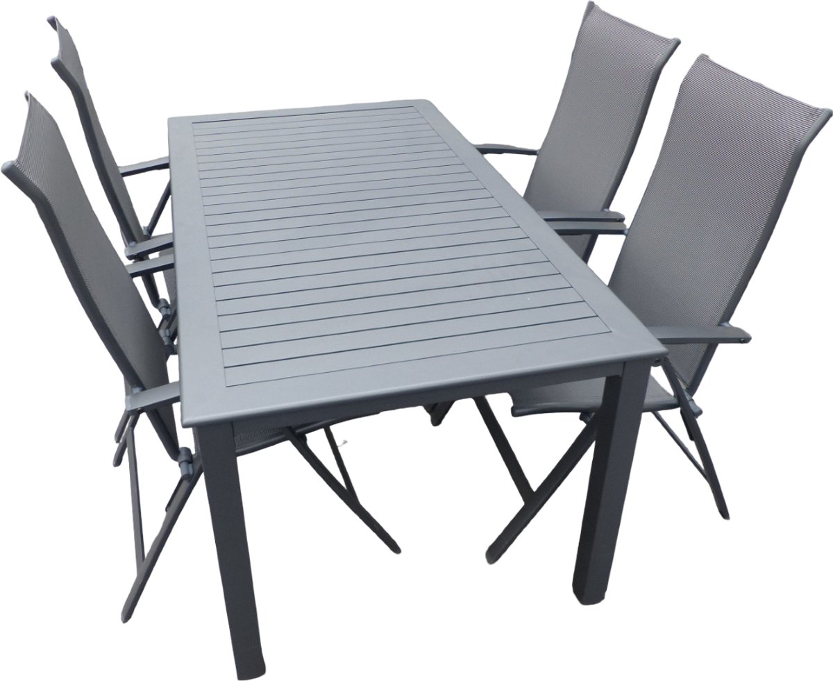 Set van Este tafel 160x90 cm grijs en 4 Lucca stoelen antraciet - Suns