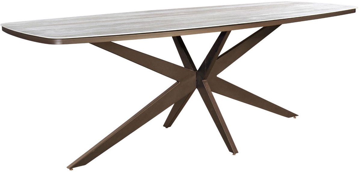 Calma dining table 270x110x75 cm oval aluminium bronze/travertin - Yoi