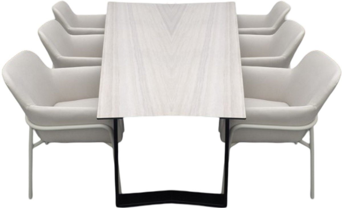 Set van Teeburu tafel 240x100x76 cm travertin en 6 Take stoelen salix/wheat - Yoi