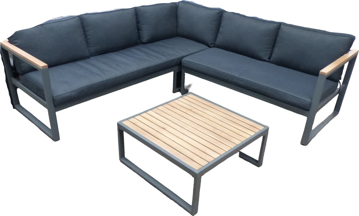 Auckland cornerset antraciet/acacia light teak look incl. dark grey kussens - Eurofleur aanbieding