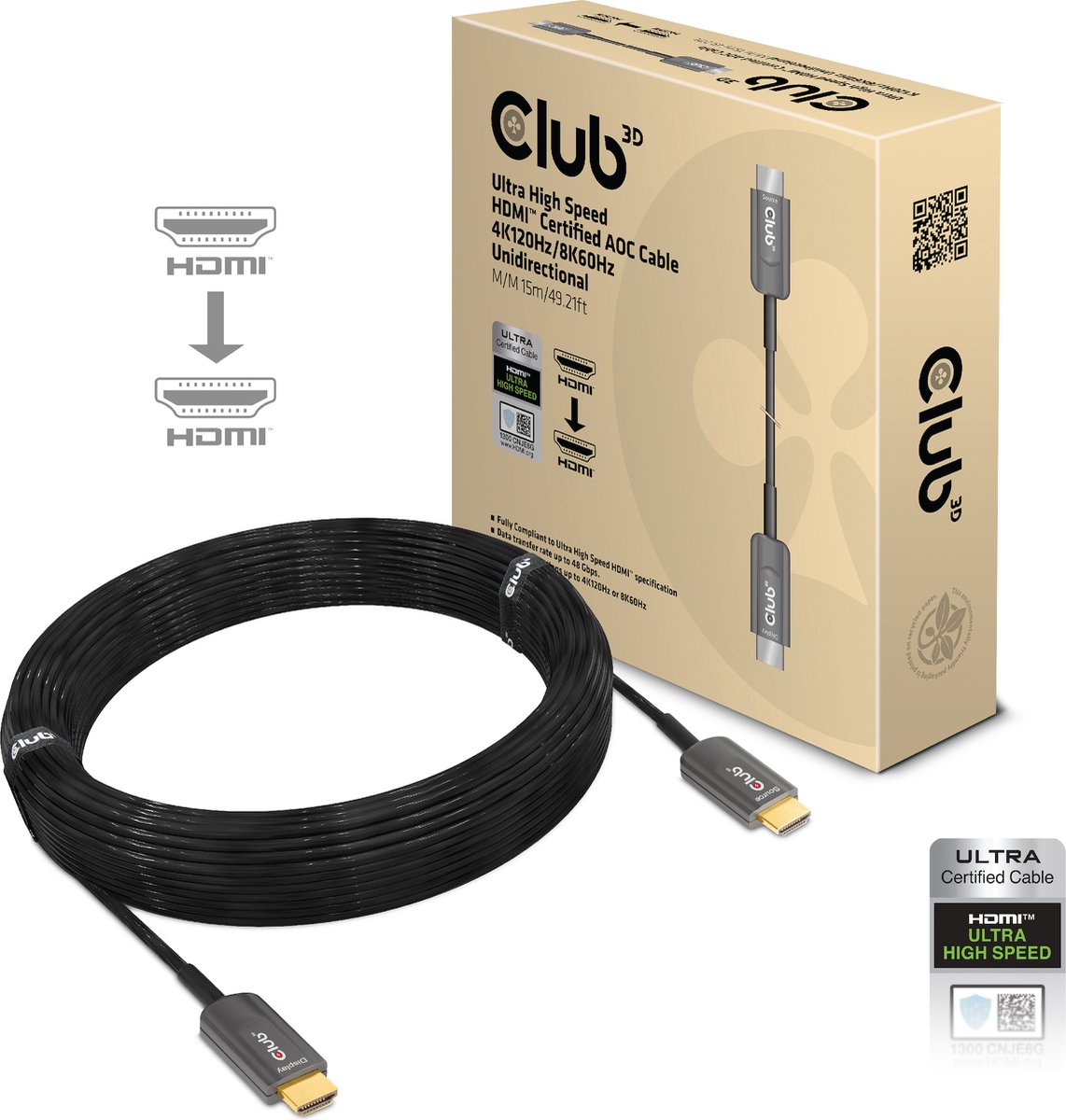 club3D CAC-1377 HDMI-kabel HDMI Aansluitkabel 15 m Zwart