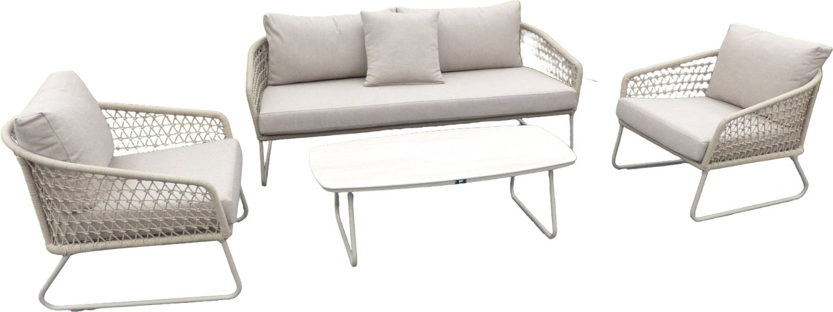 Bara 4 piece lounge set aluminium salix/rope salix/flax beige - Yoi