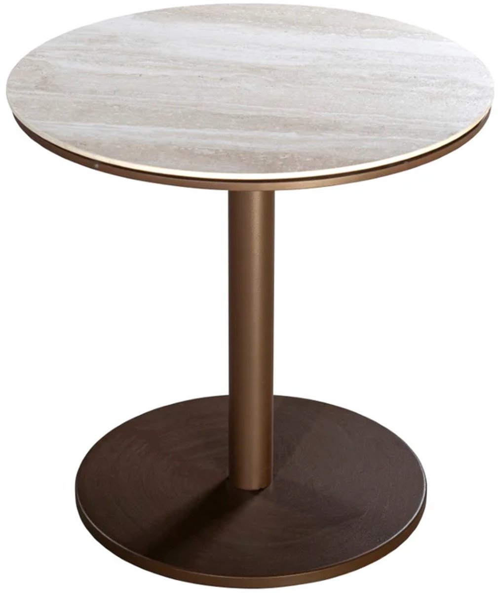 Millor side table dia. 50x50 cm aluminium bronze/travertin - Yoi