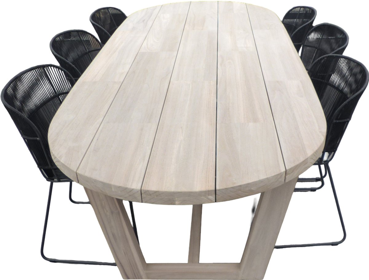 Set van Lauren tafel 270x110x76 cm teak aged en 6 Faye stoel lava incl. kussen - Yoi