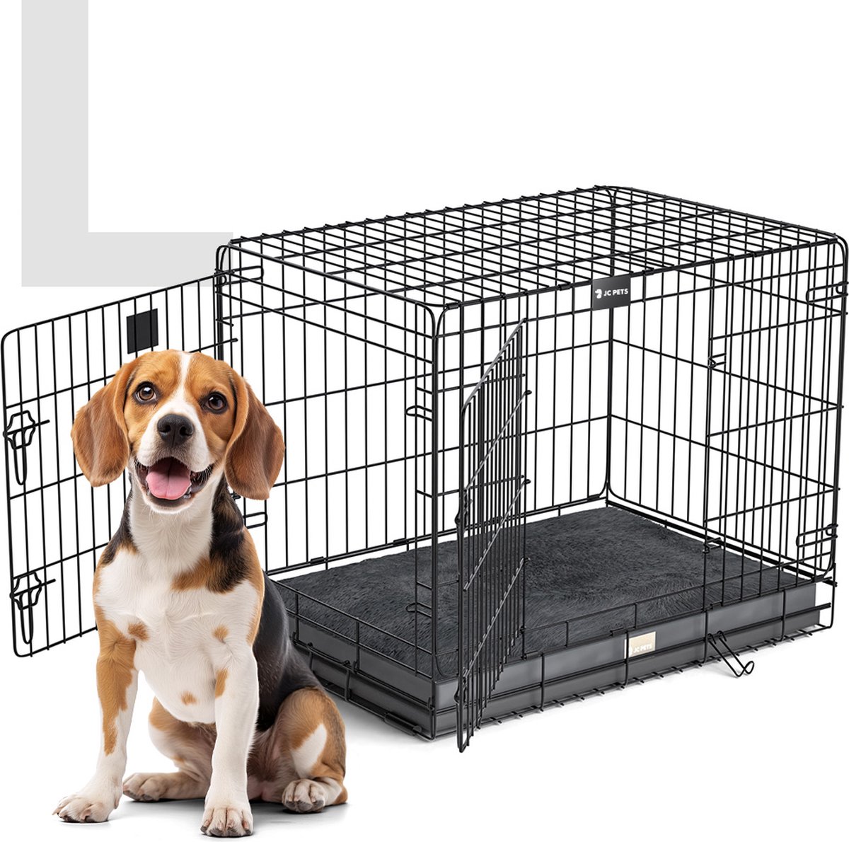 L Hondenbench met Kussen– Inklapbaar&Stevig– Voor Grote Honden – JC Pets