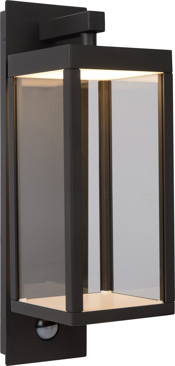 Lucide Clairette - Buiten Wandverlichting Met Bewegingsmelder - 12 X 38 X 16 Cm - 15W LED Incl. - IP54 - Antraciet