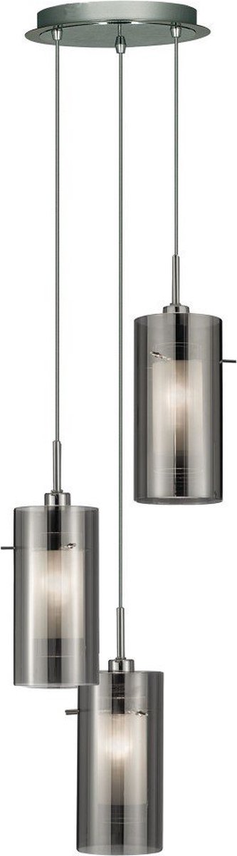 Searchlight Duo 2 - Hanglamp - Ø 26 X 120 Cm - Gerookt En Matglas