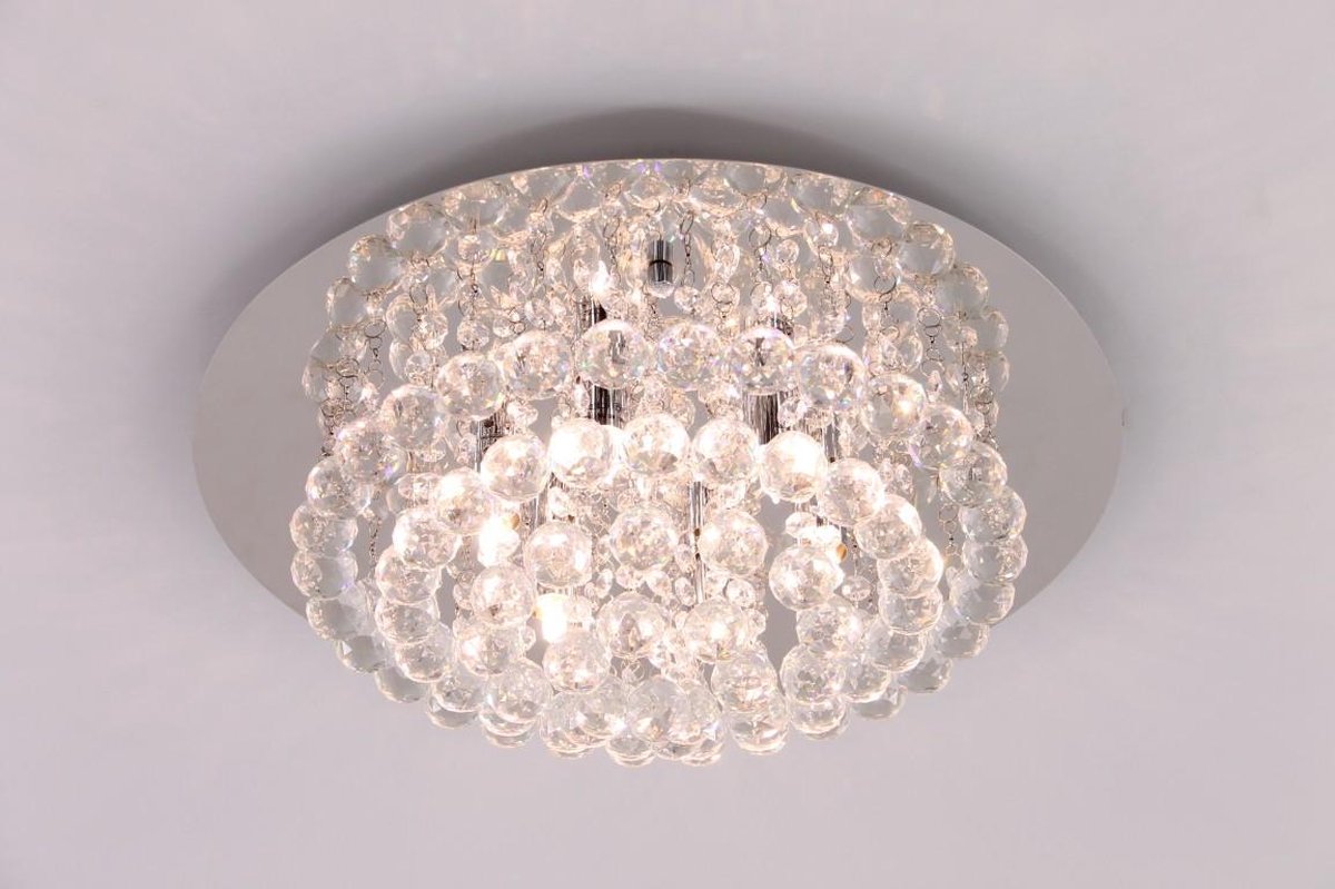 Searchlight Hanna - Plafondverlichting - Ø 45 X 19,5 Cm - Chroom En Transparant