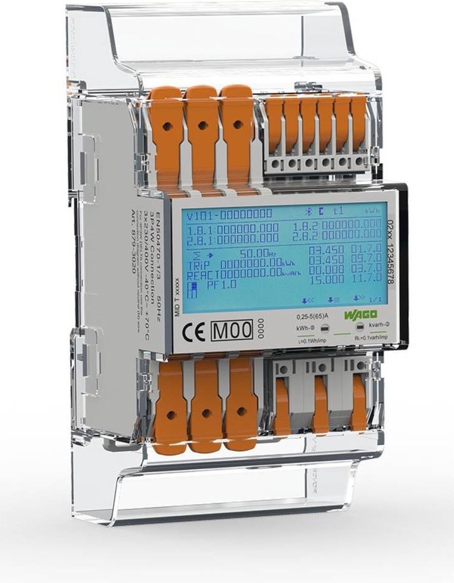 WAGO 879-3020 4PS kWh-meter 3-fasen Digitaal 65 A Conform MID: Ja 1 stuk(s)