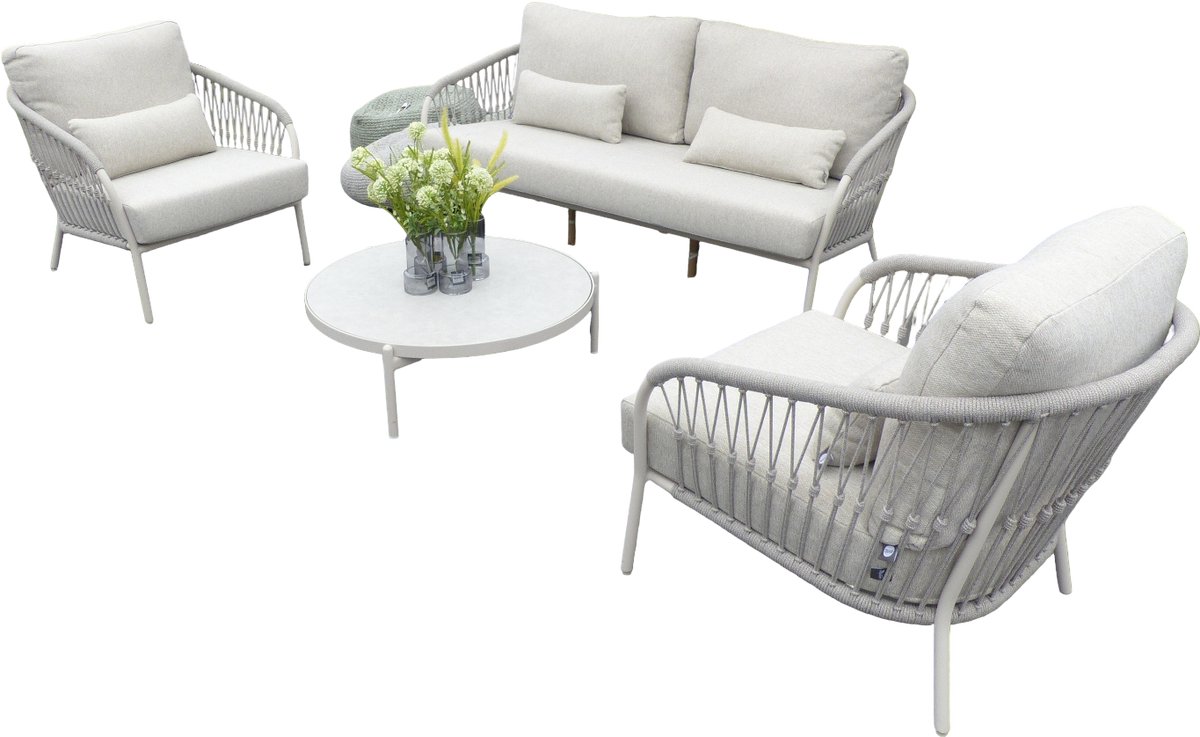 Dolce loungeset camel sand/teak/keramiek incl. natural gravel kussens - Suns