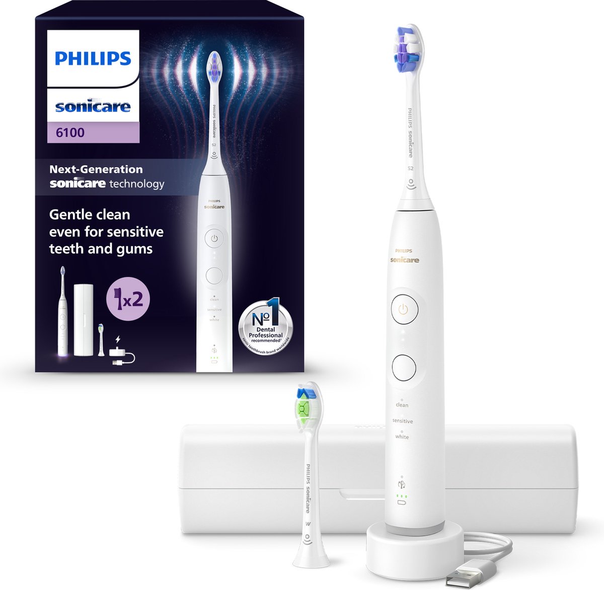 Tandenborstel - PHILIPS - HX7410/02 - Sonicare - 6500 Serie - Wit - Elektrisch