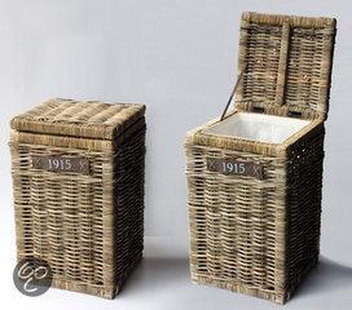 Wasmand met deksel - rotan - handgevlochten - 50 x 35 x 66 cm - riet - wasgoed mand -