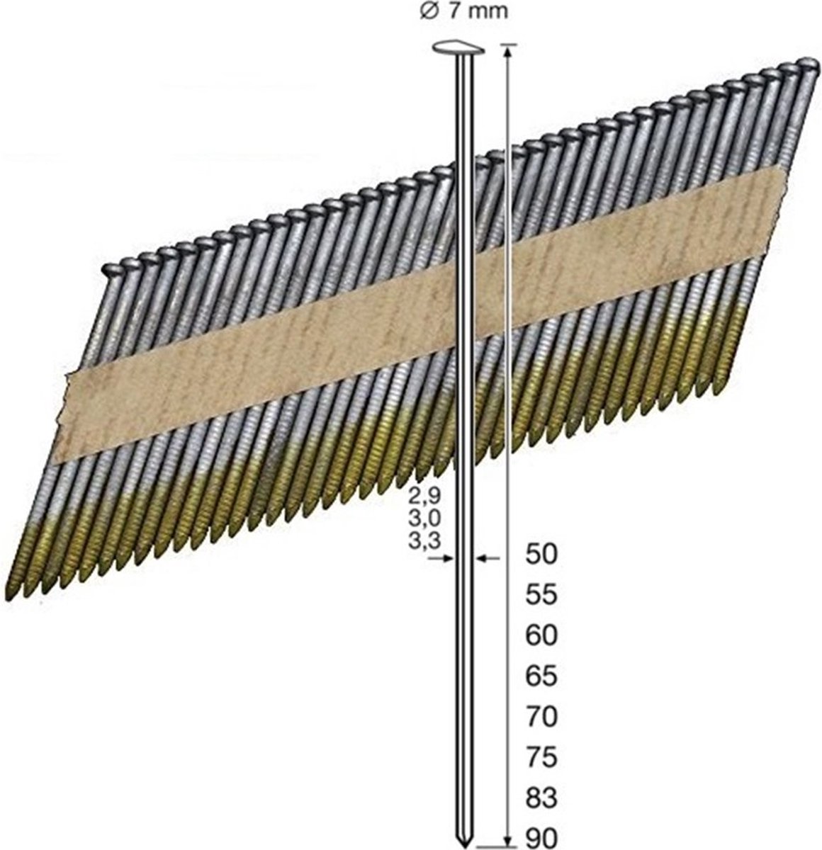Dutack Clipped head nail 2.8mm 34° ring Stripnagel - Glad - Papiergebonden - Gegalvaniseerd - 60mm - 5000 stuks - 5150021